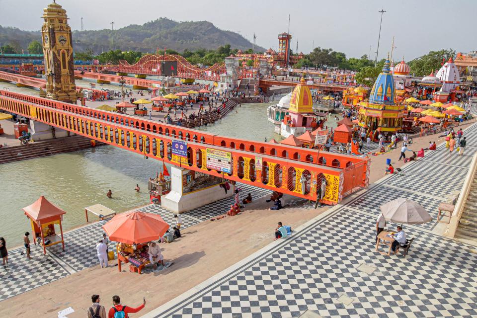 Deserted view of ghats at har ki pauri on Ram Navami of Kumbh 2021 in Haridwar, Wednesday, 21 April 2021.