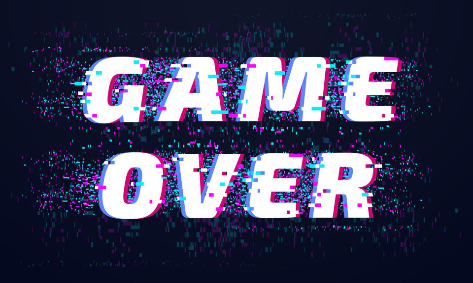 A sign that says Game Over  in white letter against a black background.