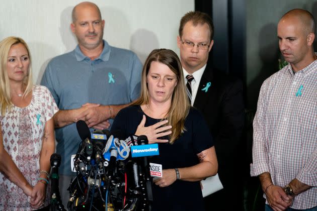 Gabby Petito's mother, Nichole Schmidt, at a news conference days after her daughter's body was found. She accused Brian Laundrie's mother of blocking her phone calls and Facebook messages while her daughter was missing.