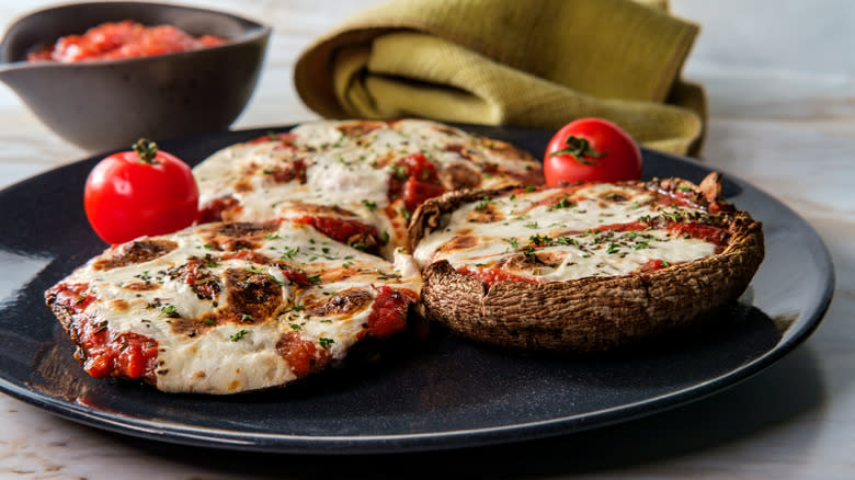 mushroom cap pizzas