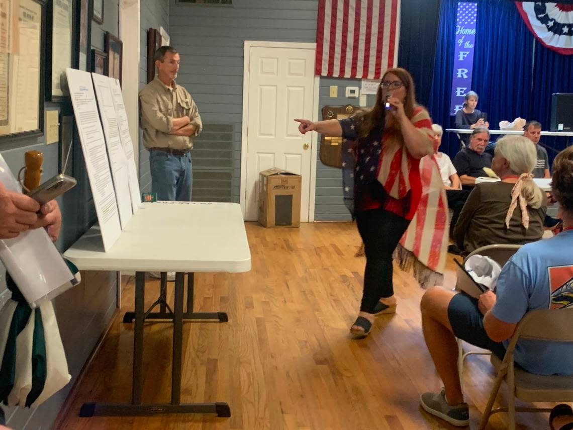 Lexington County Republican Party Chairwoman Pamela Godwin speaks at a meeting on Thursday, Aug. 3, 2023, discussing efforts she said were meant to defeat MAGA supporters at a county reorganization meeting.