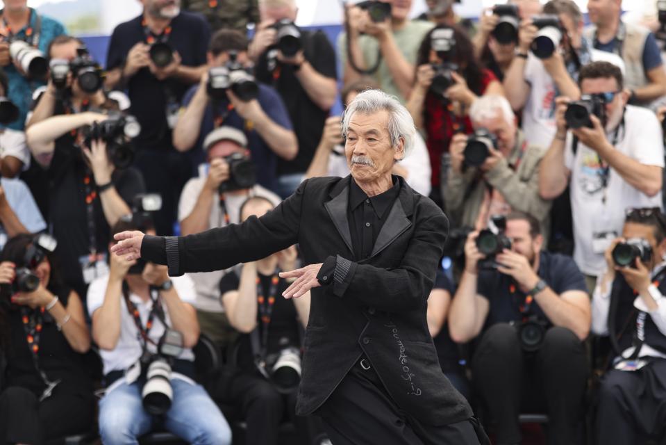 Min Tanaka poses for photographers at the photo call for the film 'Perfect Days' at the 76th international film festival, Cannes, southern France, Friday, May 26, 2023. (Photo by Vianney Le Caer/Invision/AP)