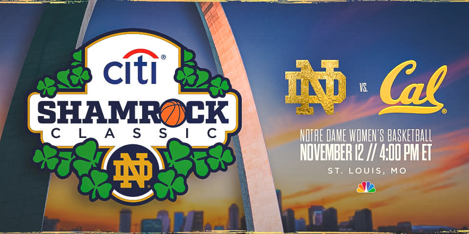 Notre Dame will take on Cal in the Citi Shamrock Classic on Nov. 12. (Graphic created by Nicole Simon, NDGP)