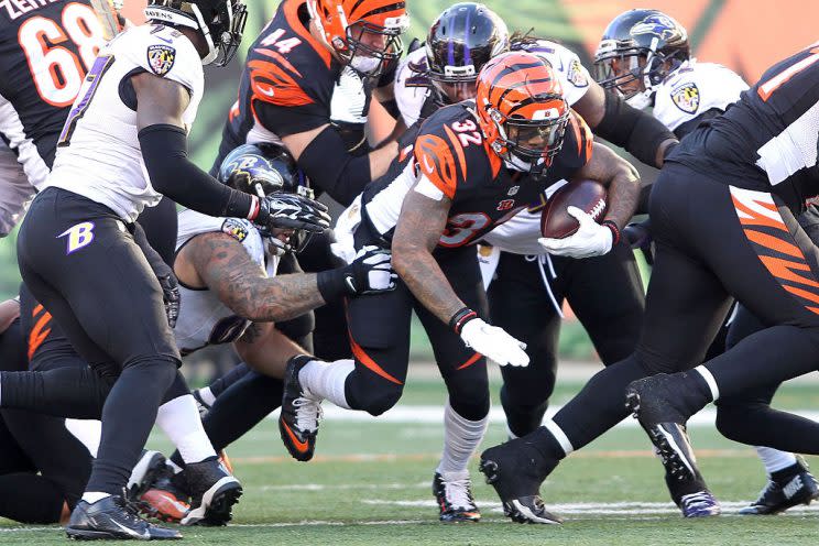 Last year, goal-line work saved Jeremy Hill's otherwise miserable fantasy season. (Photo by John Grieshop/Getty Images)