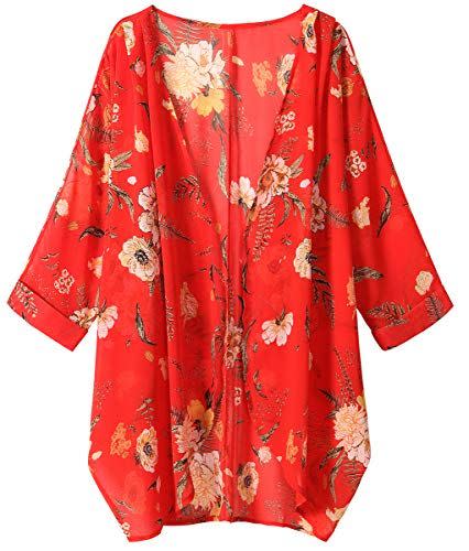 Floral Print Sheer Chiffon Loose Kimono