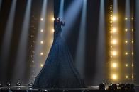 La Zarra de Francia durante los ensayos generales para la gran final del Festival de la Canción Eurovisión en Liverpool, Inglaterra, el 12 de mayo de 2023. (AP Foto/Martin Meissner)