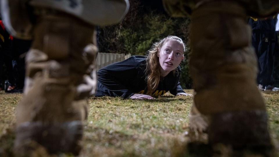 Cadets in Clemson University's Army ROTC detachment reported to campus at 4:30 am to take the Army Combat Fitness Test, Nov. 14, 2023. It was early, it was cold, it was dark, but spirits were high. (Ken Scar/Army)