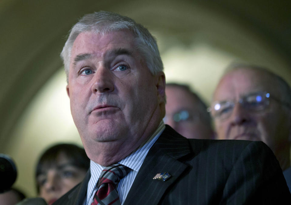 FILE - In this Tuesday, Jan. 12, 2016, file photo, Assembly Minority Leader Brian Kolb, R-Canandaigua, speaks during a news conference on proposed Assembly rules reforms at the Capitol in Albany, N.Y. Kolb was charged on New Year's Eve for driving while intoxicated, just a week after he wrote a column warning citizens against getting behind the wheel drunk. (AP Photo/Mike Groll, File)