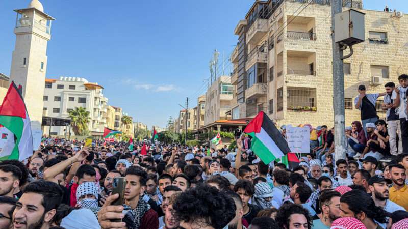 Protests in the Jordanian capital Amman on Oct. 18, 2023, in protest against the bombing of the Baptist Hospital in Gaza.