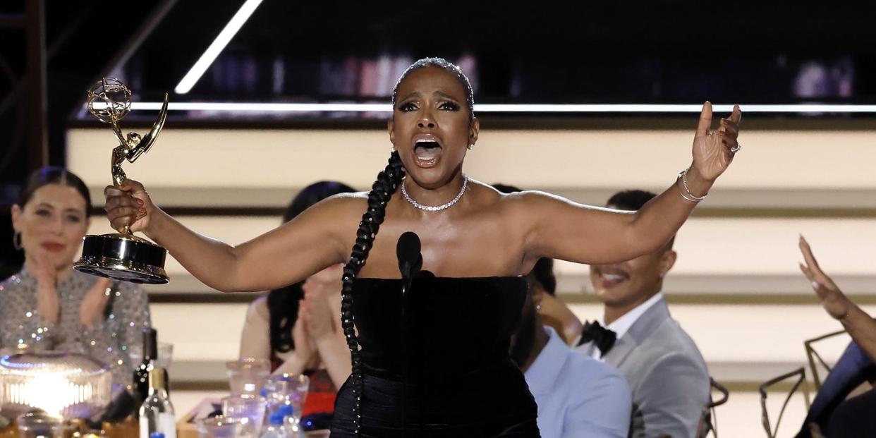 los angeles, california   september 12 sheryl lee ralph accepts the outstanding supporting actress in a comedy series  award for ‘abbott elementary’ onstage during the 74th primetime emmys at microsoft theater on september 12, 2022 in los angeles, california photo by kevin wintergetty images