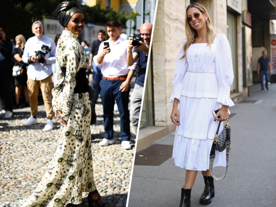 Model Halima Aden (l.) und Fashionista Lucia Araya interpretieren ihren Maxi-Look komplett unterschiedlich (Bild: [M] imago images / Runway Manhattan)