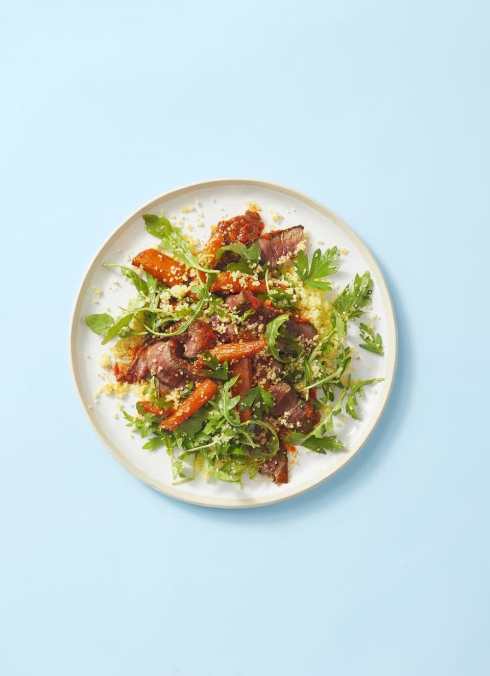 <p>A tablespoon of harissa — a Tunisian hot chili pepper paste — is all you need to spice up a sirloin. After trying it with couscous and peppery arugula, you won't miss boring ol' steak and potatoes one bit. </p><p><em><a href="https://www.goodhousekeeping.com/food-recipes/a30392206/harissa-sirloin-with-couscous-salad-recipe/" rel="nofollow noopener" target="_blank" data-ylk="slk:Get the recipe for Harissa Sirloin With Couscous Salad »" class="link rapid-noclick-resp">Get the recipe for Harissa Sirloin With Couscous Salad »</a></em></p>