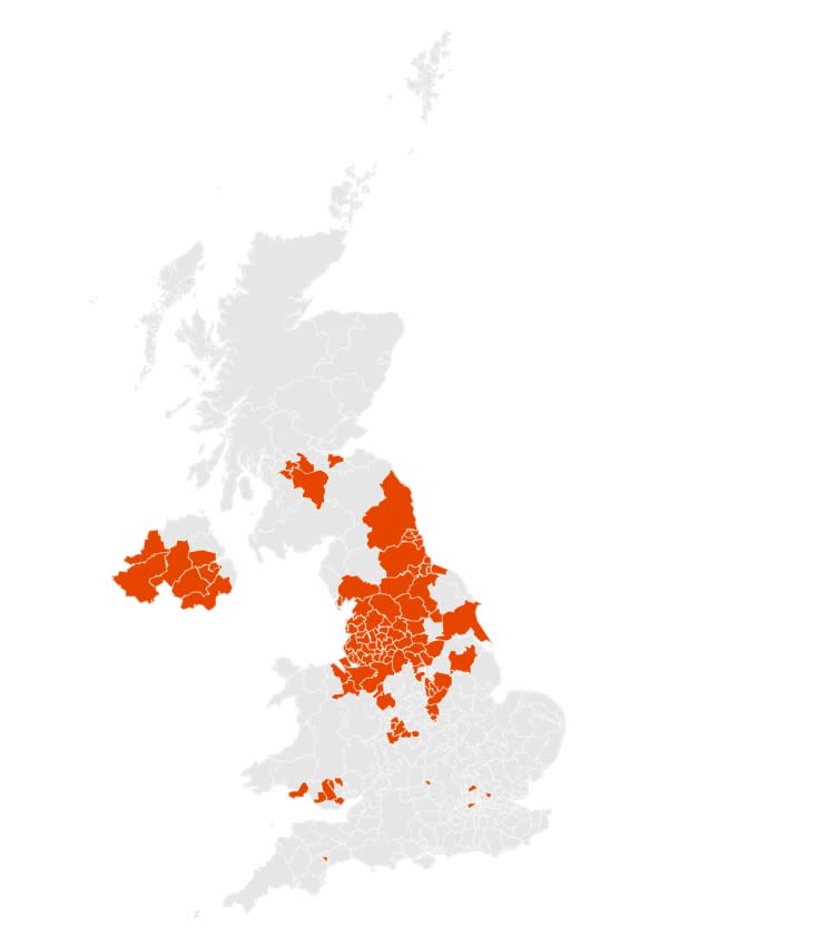 The number of areas currently in the UK that have more than 100 cases per 100,000. (Imperial College London)