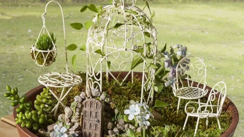 Kids and adults alike will get a kick out of this fairy furniture set.