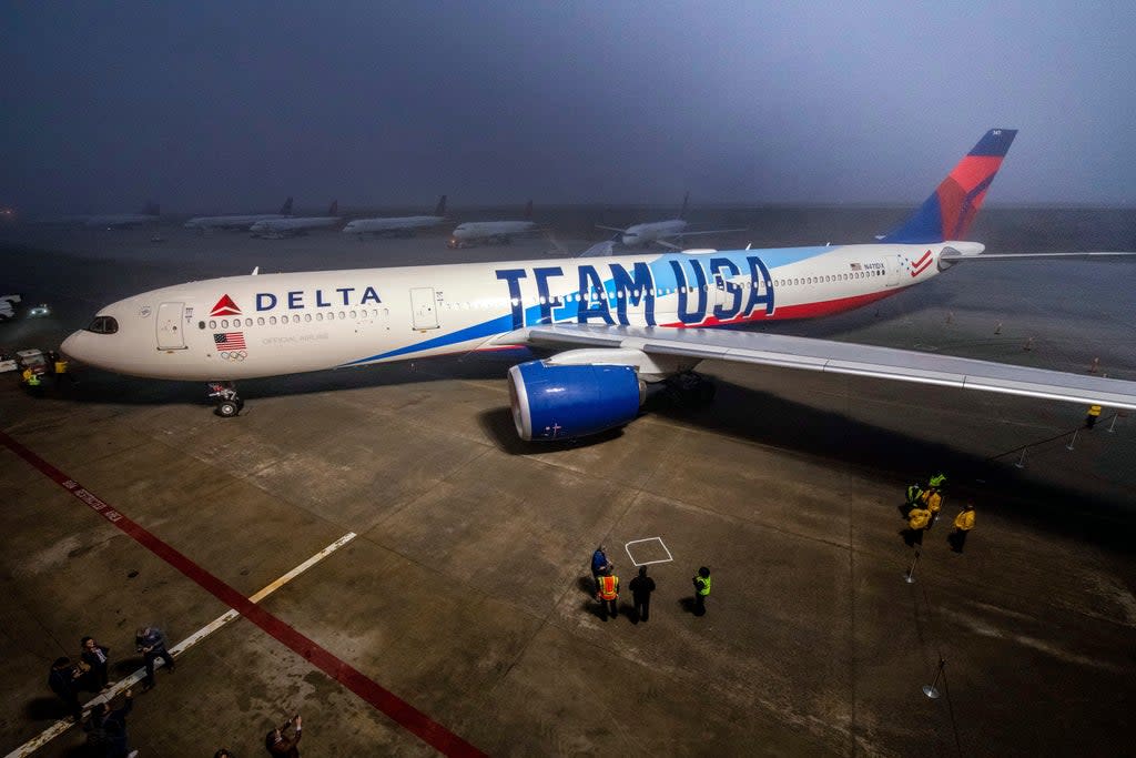 File image: Last month Delta unveil its custom Team USA aircraft livery - it will be the official airline of Team USA through to the LA Olympics in 2028  (AP)