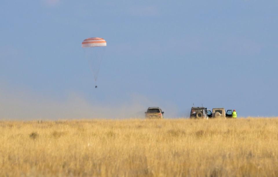 The Soyuz MS-23 spacecraft lands near Zhezkazgan (AP)