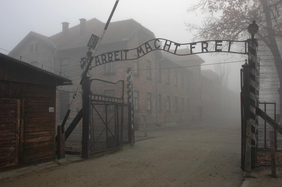 The entrance to Auschwitz concentration camp in Oswiecim, Poland.