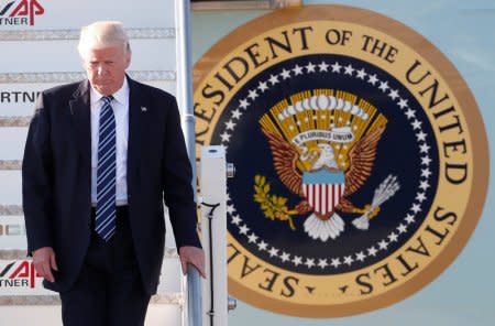 U.S. President Donald Trump arrives at the Leonardo da Vinci-Fiumicino Airport in Rome, Italy, May 23, 2017.       REUTERS/Remo Casilli