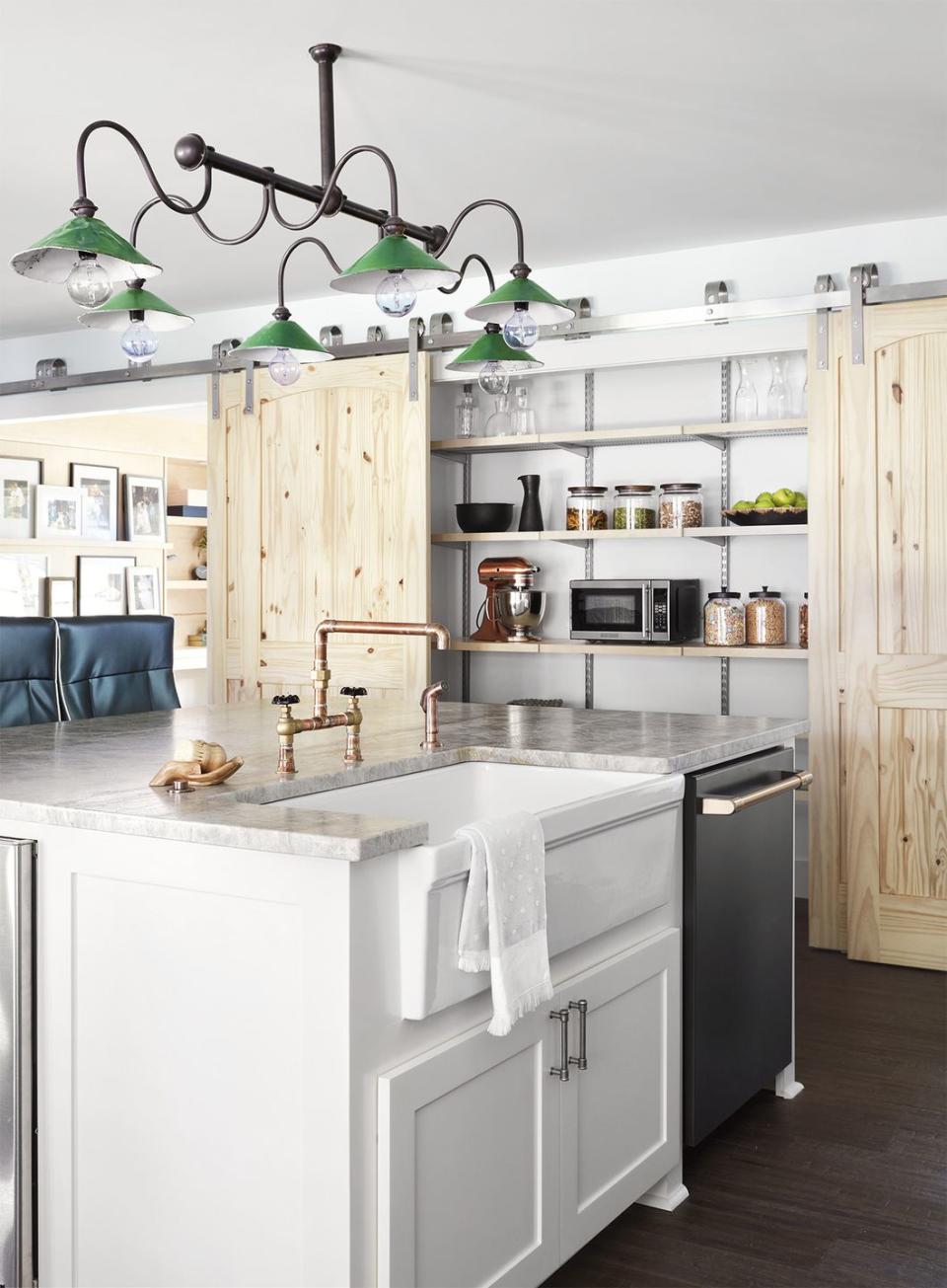 kitchen with character by texas designer grace mitchell of hgtv’s one of a kind sliding pantry doors