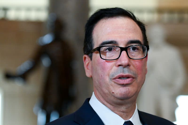 U.S. Treasury Secretary Mnuchin speaks to reporters in the U.S. Capitol in Washington