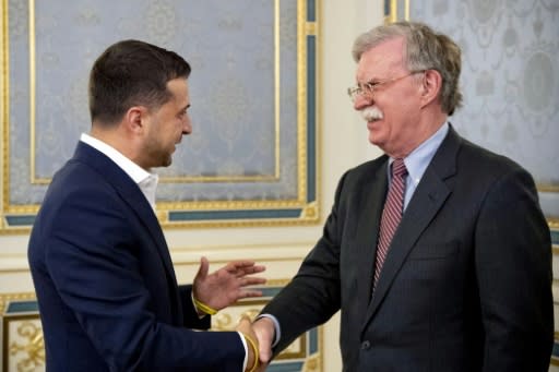 Ukrainian President Volodymyr Zelensky welcomes US national security advisor in Kiev in August 2019