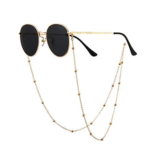 Veda Tinda Vintage Small Round Sunglasses Classic Retro Circle Shades For Women Men Gold Frmae Black Lens 100% UV400 Protection Eyeglasses Chain