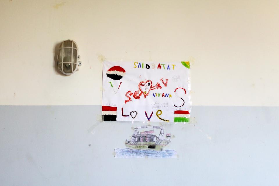 A sketch on a paper is seen in a room where adolescent migrants from Egypt sleep, at an immigration centre in Caltagirone, Sicily March 18, 2015. The number of migrants reaching Italy by sea this year is set to top last year's record of 170,000, the International Organization for Migration (IOM) said. In the past week alone 10,000 have arrived. Another 400 people drowned before making it to Italy's shores, survivors said. The number of minors traveling alone in this mass migration has soared -- underage arrivals to Italy tripled in 2014 from the previous year. Picture taken March 18, 2015. To match Insight ITALY-MIGRANTS/BOYS REUTERS/Alessandro Bianchi TPX IMAGES OF THE DAY