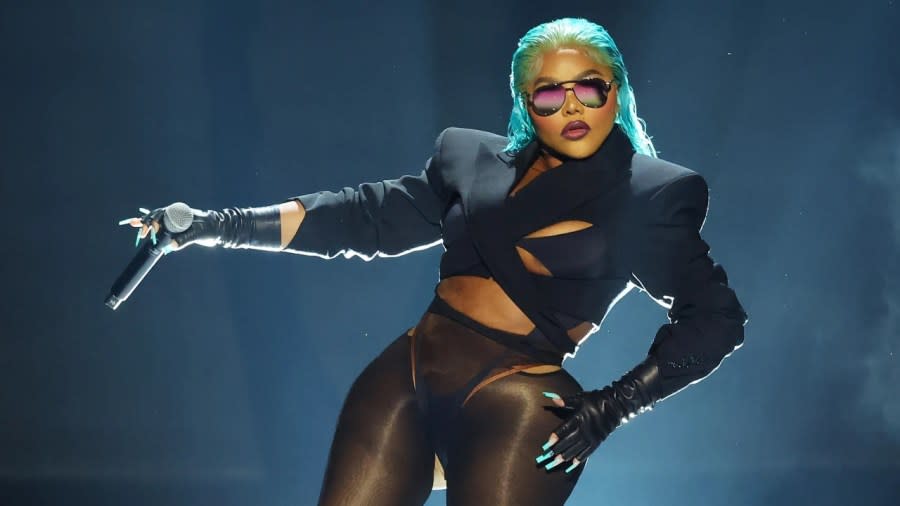 Lil’ Kim is one of five artists who will be featured on covers of a limited-edition print issue of Ebony as the magazine celebrates the 50th anniversary of hip-hop. Above, the rapper performs onstage during the June 2022 BET Awards in Los Angeles. (Photo: Leon Bennett/Getty Images for BET)