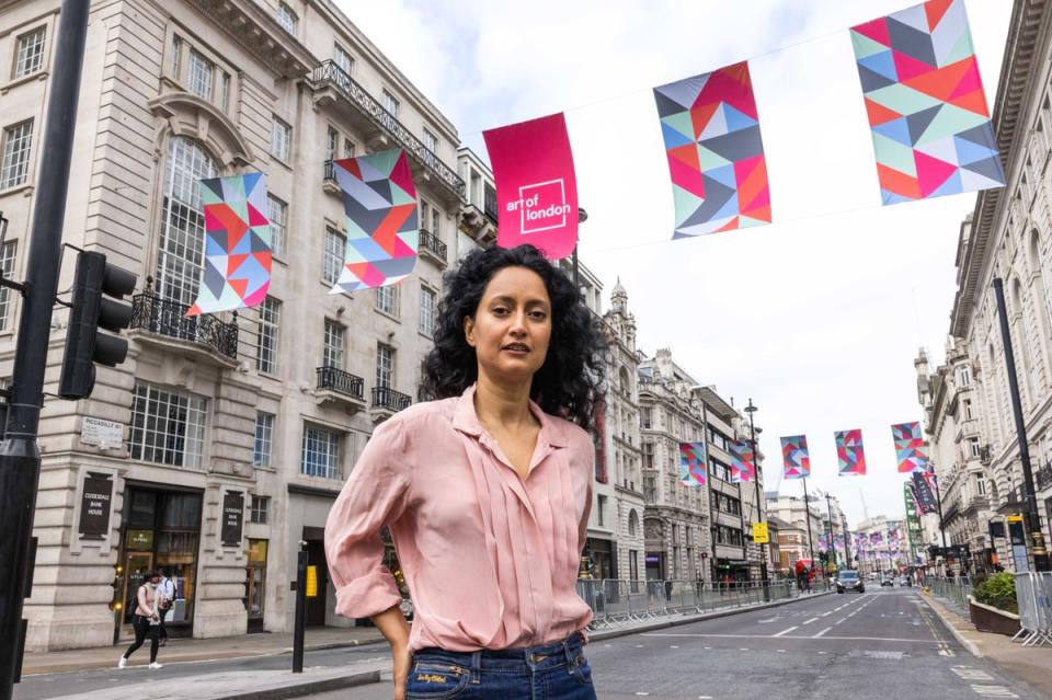 Art of London unveils new flags in Piccadilly ahead of its Summer Season, created by artist Rana Begum (Harvey Williams-Fairley/PinPep)