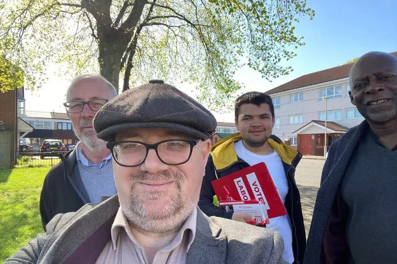 Cllr Ray Goodwin, front, on the campaign trail in Castle Vale before the May election