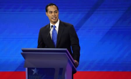 Former Housing Secretary Julian Castro speaks during the 2020 Democratic U.S. presidential debate in Houston