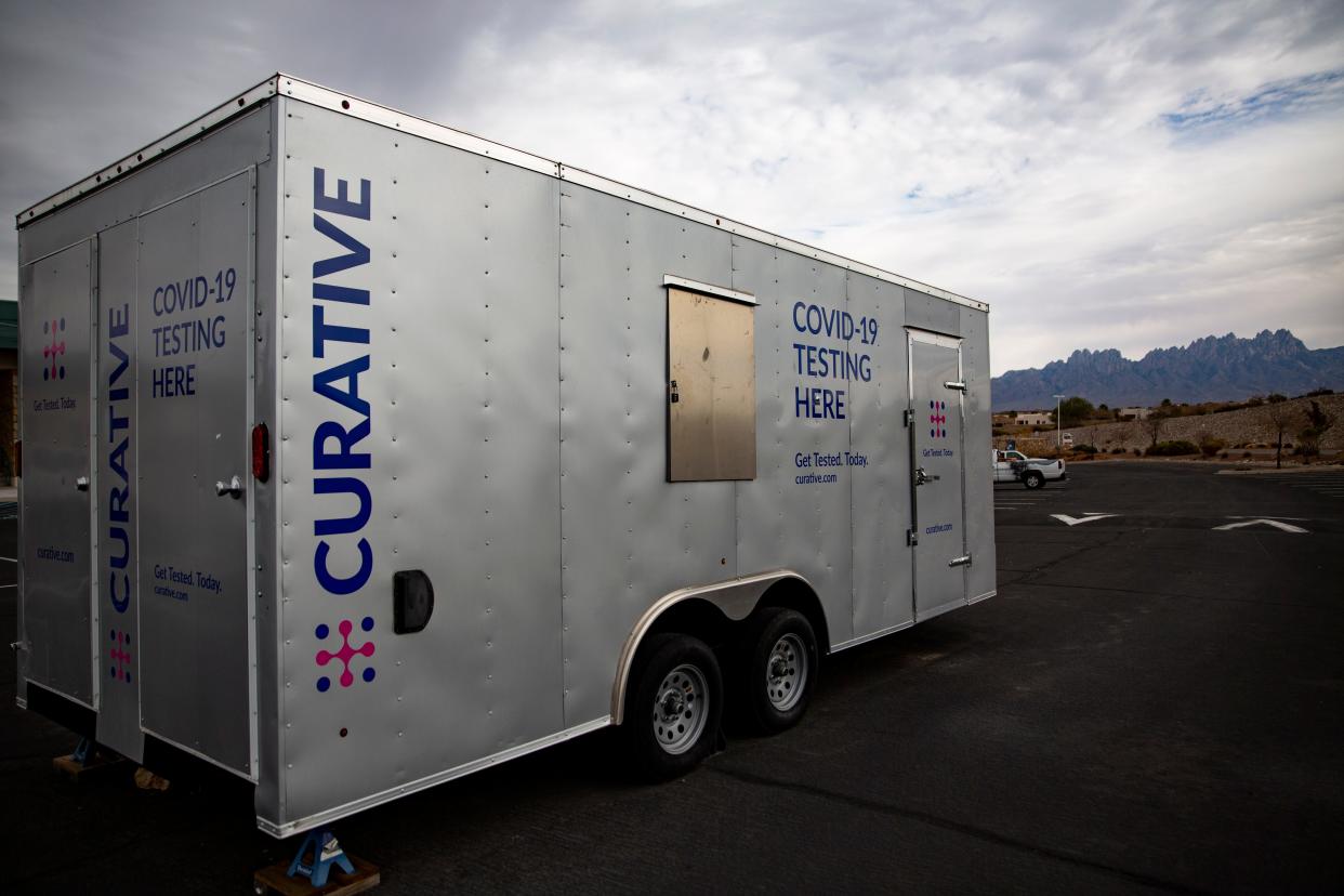 A Curative COVID-19 Testing trailer sits unused in the parking lot of Doña Ana County Community College on Friday, Dec. 9, 2022. 