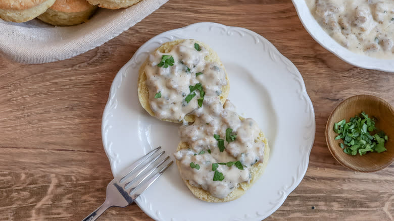 biscuits and herb gravy overhead