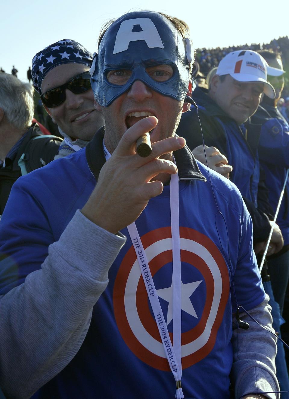 Team U.S. fans watch play during the 40th Ryder Cup at Gleneagles in Scotland September 26, 2014. REUTERS/Toby Melville (BRITAIN - Tags: SPORT GOLF)