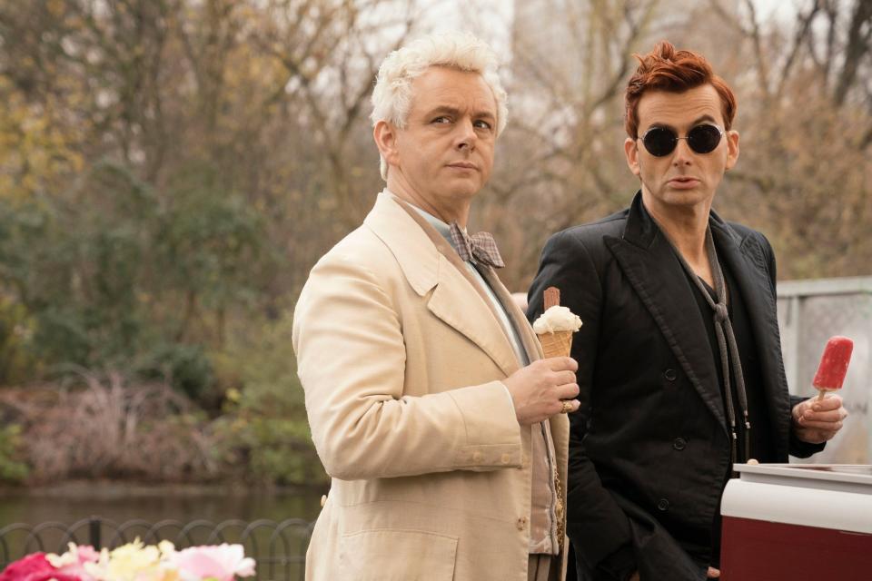 Opposites: Sheen and Tennant in Good Omens, which is based on the book by Terry Pratchett & Neil Gaiman. (PA)