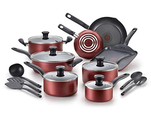 T-fal, Dishwasher Safe Cookware Set, 18 Piece, Red Initiatives Nonstick Inside (Amazon / Amazon)