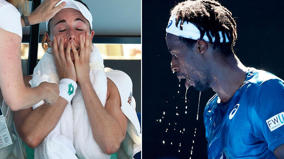 Alize Cornet and Gael Monfils struggled in the heat in 2018. Image: Getty