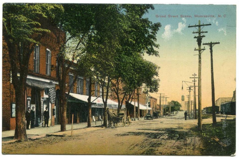 A historic view of Main Street in Mooresville, looking south.