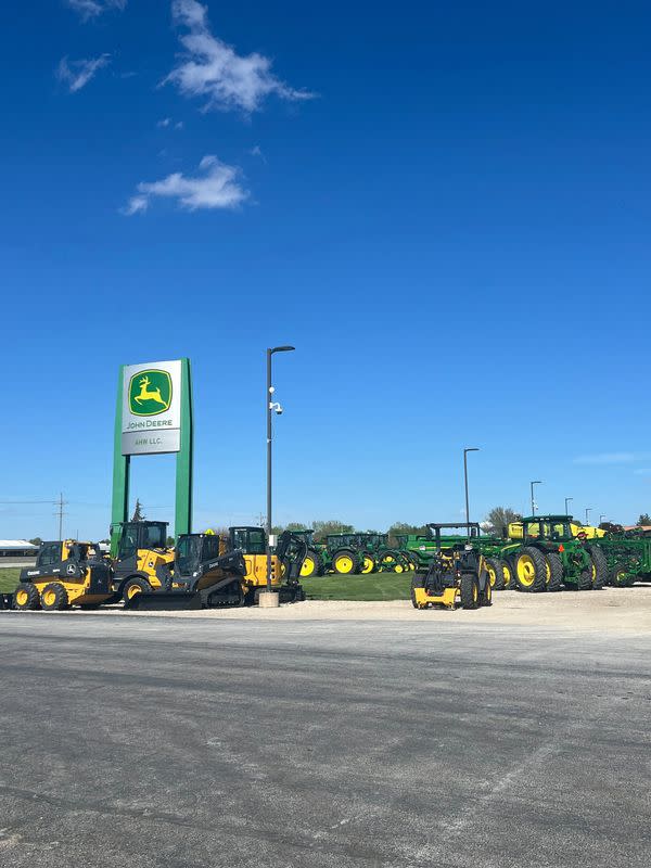 Machinery is seen on the lot of AHW, LLC, a farm equipment dealer in Somonauk