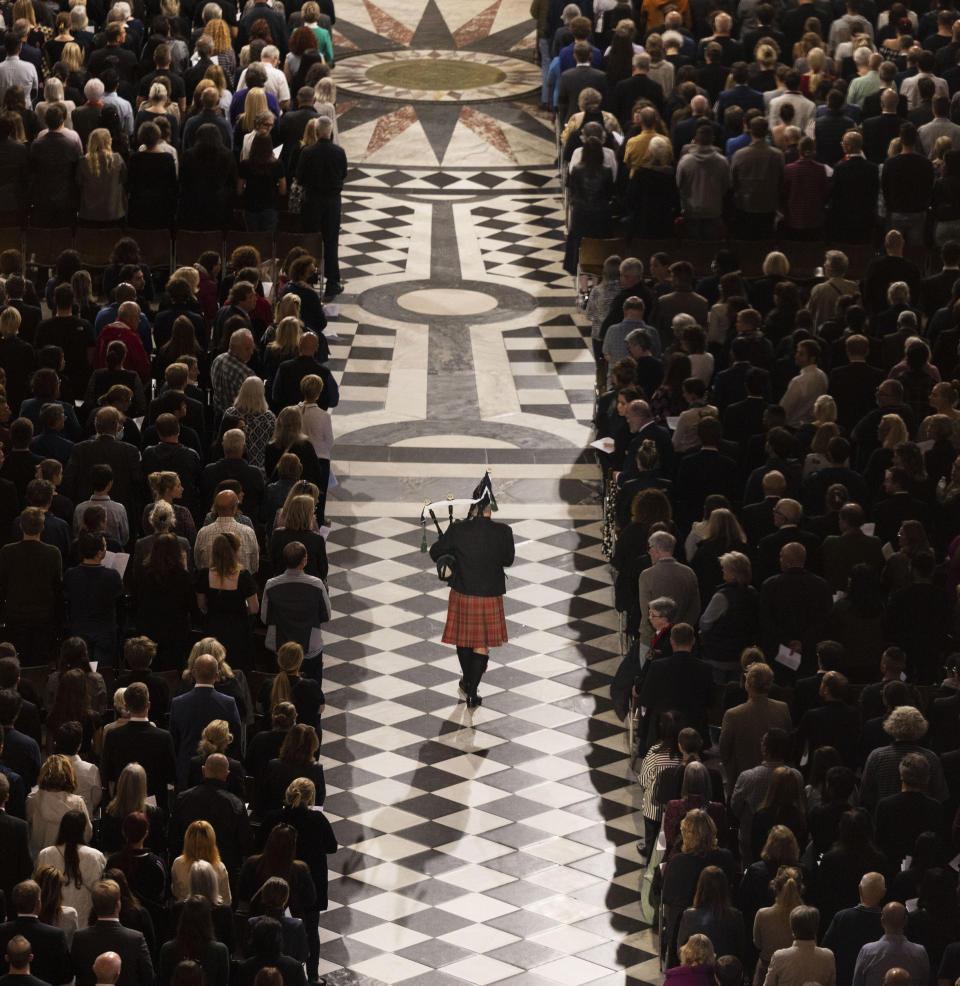 General view of the Service of Prayer and Reflection at St Paul's Cathedral, London, Friday, Sept. 9, following the death of Queen Elizabeth II on Thursday. (Ian Vogler/Pool Photo via AP)