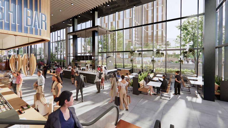A rendering of the food hall at The District Galleria in White Plains.
