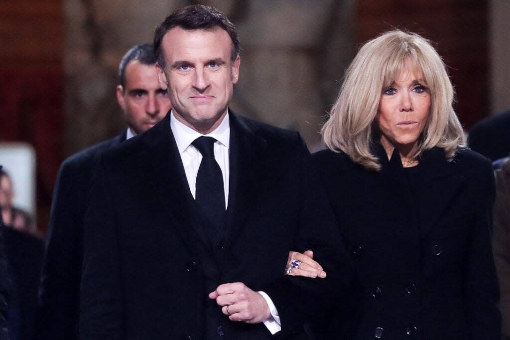 Emmanuel Macron aet son épouse Brigitte Macron, le 21 février 2024 au Panthéon pour l’entrée de Missak Manouchian.  