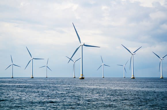 Offshore wind turbines.