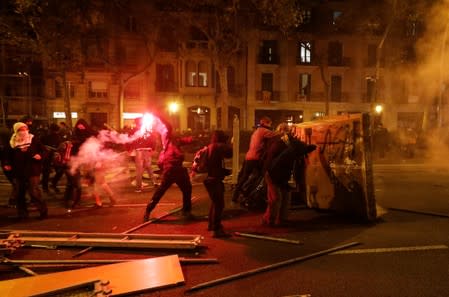 Separatists protest after a verdict in a trial over a banned Catalonia's independence referendum in Barcelona