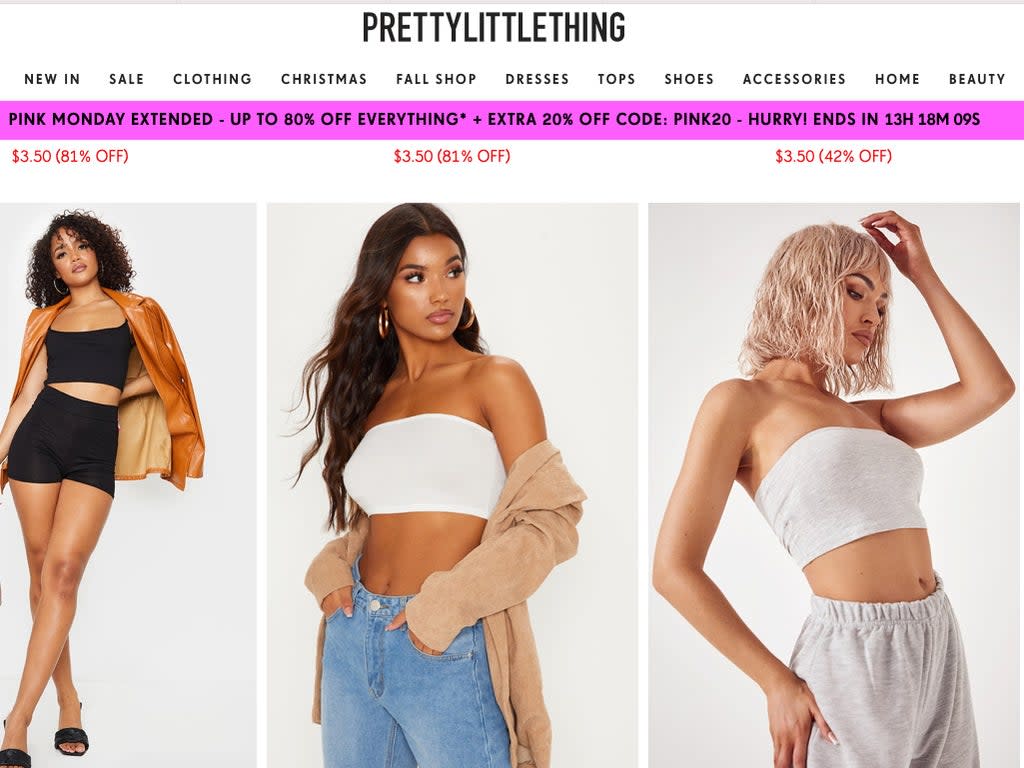 People are calling out Pretty Little Thing after company offers 100 per cent sale for Black Friday and Cyber Monday (Pretty Little Thing)