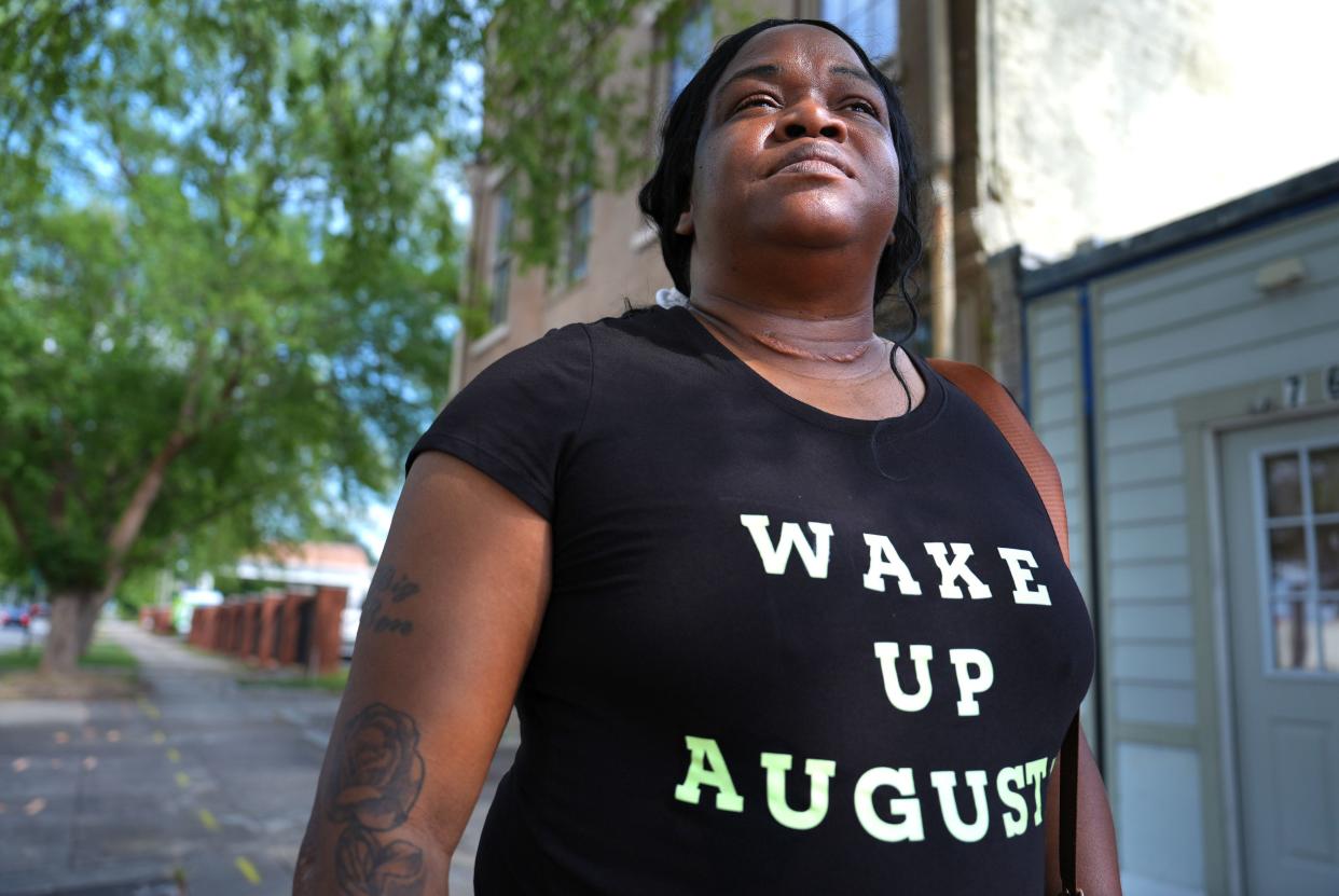 Garian Henry, Organizer of Wake Up Augusta - Walk in the Park Rally Against Gun Violence, poses for a portrait at the corner of 5th Street and Broad Street on Tuesday, June 18, 2024.