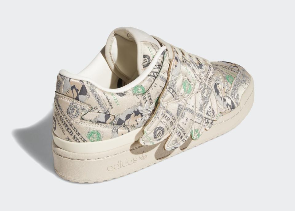 The heel’s view of the Jeremy Scott x Adidas Forum Low “Money.” - Credit: Courtesy of Adidas