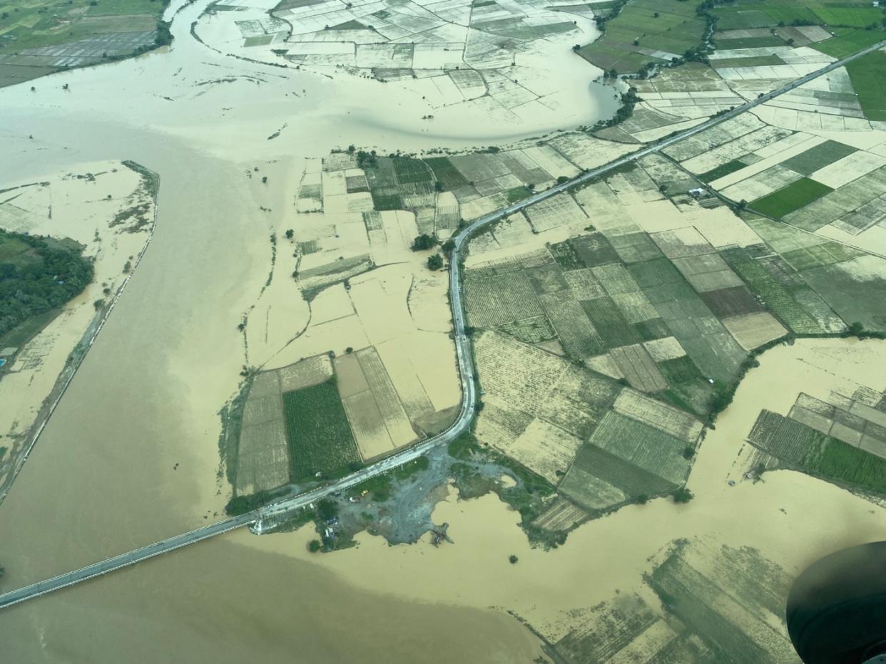 Flooded rice fields in San Ildefonso, Bulacan. Super Typhoon Karding's agricultural damages has reached P3.12 billion according to the Agriculture department. (PHOTO: Aviation 'Hiraya' Regiment, Philippine Army/Facebook)