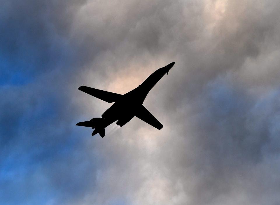 A B-1 bomber takes off from Dyess Air Force Base in 2020.