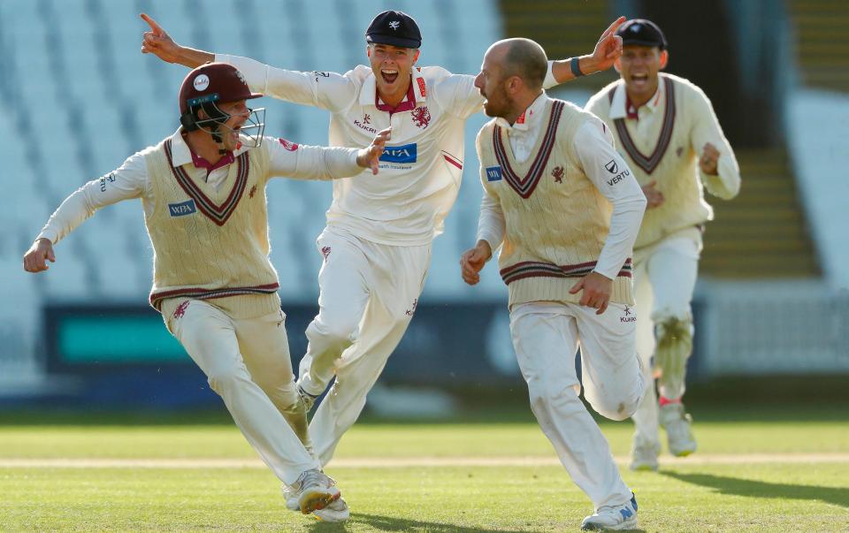 Final wicket celebrations for Jack Leach with Archie Vaughan